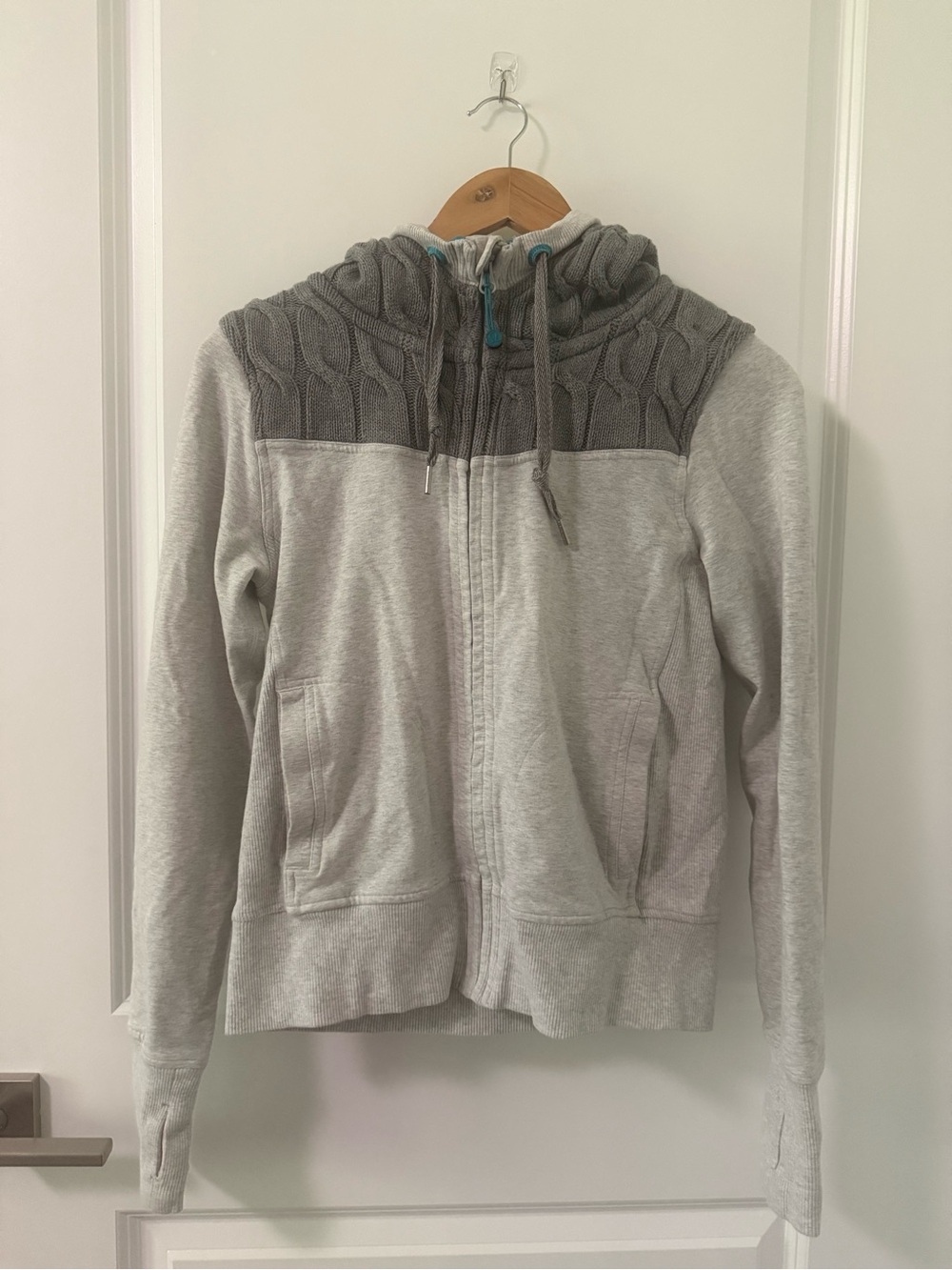 lululemon athletica Light Gray and Dark Gray Zip-Up Hooded Sweater Size 8